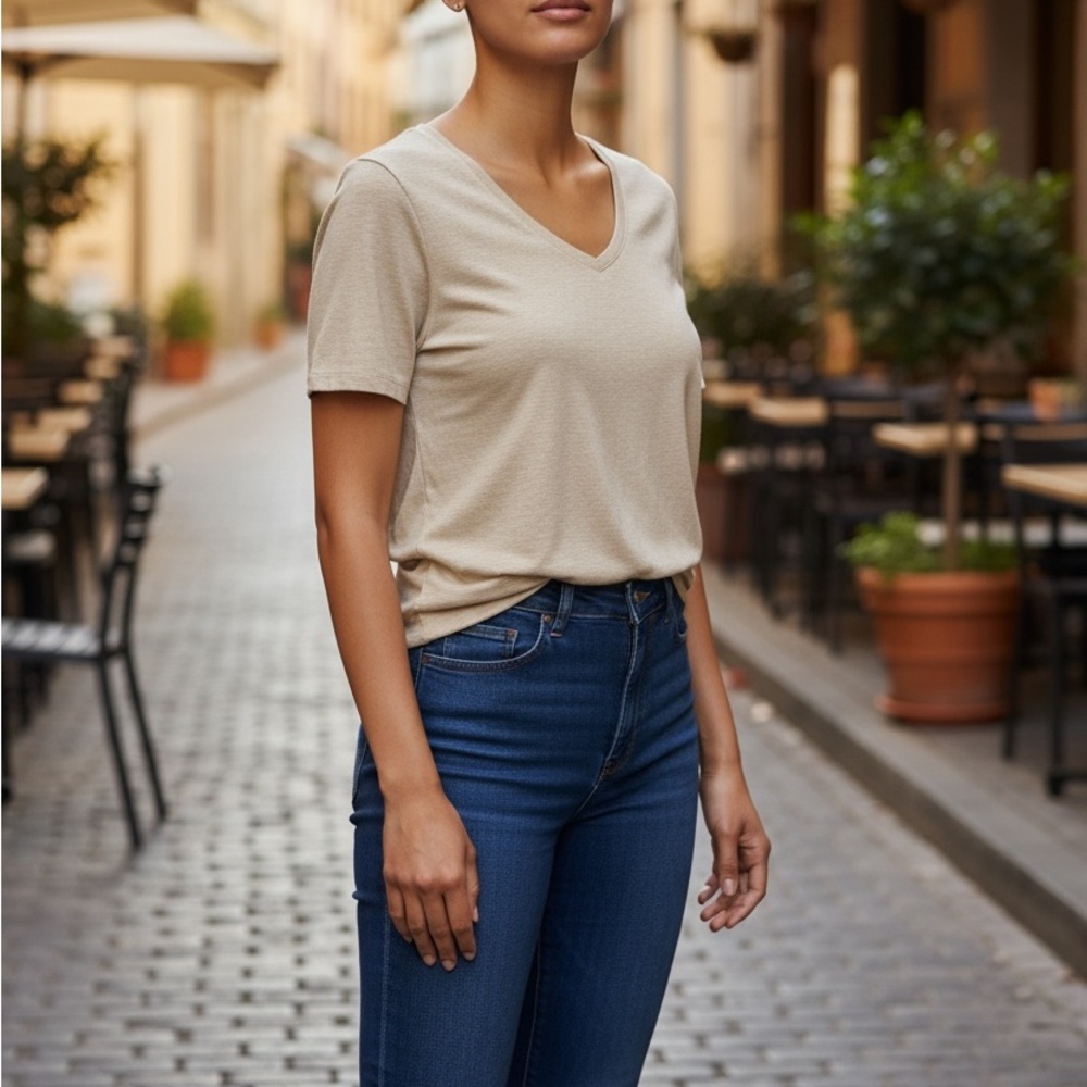 Talbots Light Tan V-Neck Short Sleeve Tee